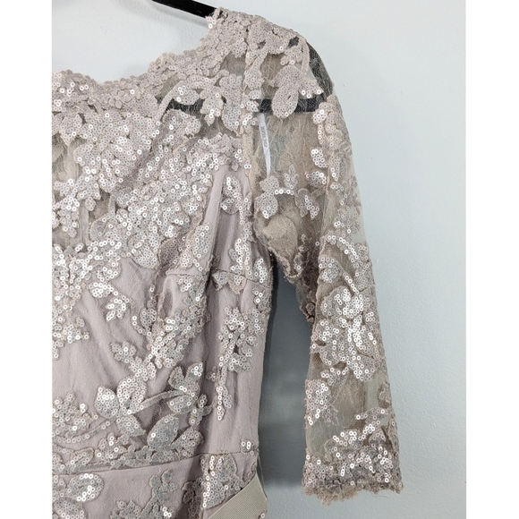 Tadashi Shoji Paillette Embroidered Tulle ¾ Sleeve Dress - Picture 2 of 7